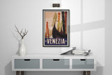 Vintage Venice Travel Poster, Italian Gondola Travel Print